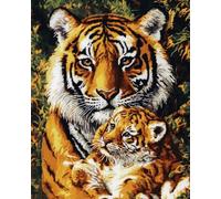 N.LANSHAN 11CT Animal DIY Counted Cross Stitch Kits Fantasy Tiger Counted Cross Stitch Kits for Adults Beginners,Stamped Printed Patterns Embroidery Set for Wall Art Decor 80x100cm
