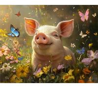 N.LANSHAN 11CT Animal DIY Counted Cross Stitch Kits Pigs and Flowers Cross Stitch Kits Counted Printed Embroidery Set with Needles Scissor Threaders for Adults Beginners 30x40cm