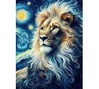 N.LANSHAN 11CT Animal DIY Cross Stitch for Beginners Fantasy Lion Printed Cross Stitch Kits,Stamped Embroidery Set for Adults Needlework Wall Art Home Decoration 40x50cm