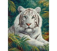 N.LANSHAN 11CT Animal DIY Cross Stitch for Beginners Fantasy White Tiger Cross Stitch Kits Stamped，Embroidery Set DIY Hand Needlework Art for Beginners Adults 40x50cm