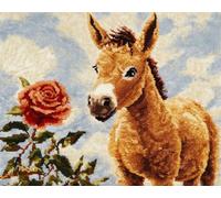 N.LANSHAN 11CT Animal DIY Cross Stitch for Beginners The Donkey and The Rose Counted Cross Stitch Kits for Adults Beginners,Stamped Printed Patterns Embroidery Set for Wall Art Decor 30x40cm