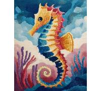 N.LANSHAN 11CT Animal DIY Cross Stitch Kit Cartoon Seahorse Cross Stitch Kits for Adults Pre-Printed Stamped Embroidery Set DIY Craft Kit Home Decor 30x40cm