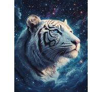 N.LANSHAN 11CT Animal DIY Cross Stitch Kit Fantasy White Tiger and Starry Sky Pre-Printed Embroidery Set DIY Hand Needlework Art Stamped Cross Stitch Kits for Beginners 50x70cm