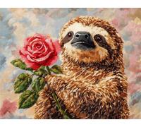 N.LANSHAN 11CT Animal DIY Cross Stitch Kit Sloth and Roses Counted Cross Stitch Kits for Adults Beginners,Stamped Printed Patterns Embroidery Set for Wall Art Decor 30x40cm