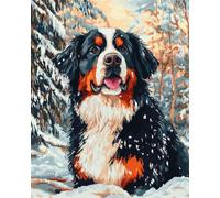 N.LANSHAN 11CT Animal DIY Cross Stitch Kits Bernese Mountain Dog in The Snow Pre-Printed Embroidery Set DIY Hand Needlework Art Stamped Cross Stitch Kits for Beginners 40x50cm