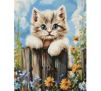 N.LANSHAN 11CT Animal DIY Cross Stitch Kits for Adults Cat Climbing On The Fence Stamped Cross Stitch Kits with Needles Scissor Threaders Punch Needle Set for Home Wall Decor 40x50cm