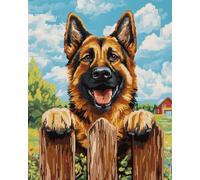N.LANSHAN 11CT Animal DIY Cross Stitch Kits for Adults Dog Climbing On The Fence DIY Stamped Embroidery Kit for Adults Beginners Crossstitch Projects Needlecrafts Handmade 30x40cm