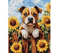 N.LANSHAN 11CT Animal DIY Cross Stitch Kits for Adults Dog Climbing On The Fence DIY Stamped Embroidery Kit for Adults Beginners Crossstitch Projects Needlecrafts Handmade 40x50cm