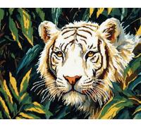N.LANSHAN 11CT Animal DIY Cross Stitch Kits for Adults Fantasy White Tiger DIY Stamped Embroidery Kit for Adults Beginners Crossstitch Projects Needlecrafts Handmade 30x40cm