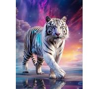 N.LANSHAN 11CT Animal DIY Cross Stitch Kits for Adults Fantasy White Tiger Stamped Cross Stitch Kits with Needles Scissor Threaders Punch Needle Set for Home Wall Decor 50x70cm