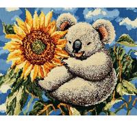 N.LANSHAN 11CT Animal DIY Cross Stitch Kits for Adults Koala and Sunflower Flowers Pre-Printed Embroidery Set DIY Hand Needlework Art Stamped Cross Stitch Kits for Beginners 30x40cm