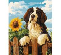 N.LANSHAN 11CT Animal DIY Cross Stitch Kits Saint Bernard Dog Climbing On Fence Counted Cross Stitch Kits for Adults Beginners,Stamped Printed Patterns Embroidery Set for Wall Art Decor 60x80cm
