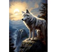 N.LANSHAN 11CT Animal DIY Cross Stitch Kits Timber Wolf Cross Stitch Kits Counted Printed Embroidery Set with Needles Scissor Threaders for Adults Beginners 50x70cm
