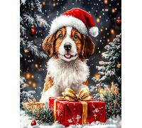 N.LANSHAN 11CT Animal DIY Embroidery Kit Dog in The Snow Counted Cross Stitch Kits for Adults Beginners,Stamped Printed Patterns Embroidery Set for Wall Art Decor 30x40cm