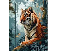 N.LANSHAN 11CT Animal DIY Embroidery Kit Jungle Tiger Pre-Printed Embroidery Set DIY Hand Needlework Art Stamped Cross Stitch Kits for Beginners 30x40cm