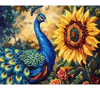 N.LANSHAN 11CT Animal DIY Embroidery Kit Peacock and Sunflower Flowers Printed Cross Stitch Kits,Stamped Embroidery Set for Adults Needlework Wall Art Home Decoration 80x100cm