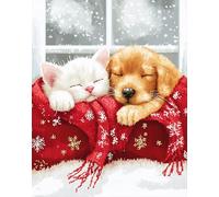 N.LANSHAN 11CT Animal DIY Embroidery Kits Cartoon Cat and Dog Embroidery Cross Stitch Kits Stamped Pattern Starter Set Needlework Art Accessories Wall Decoration 40x50cm