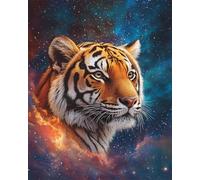 N.LANSHAN 11CT Animal DIY Embroidery Kits Fantasy Tiger and Starry Sky Cross Stitch Kits Counted Printed Embroidery Set with Needles Scissor Threaders for Adults Beginners 30x40cm
