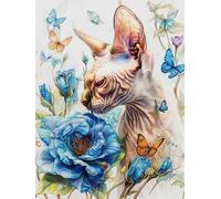 N.LANSHAN 11CT Animal DIY Printed Cross Stitch Kit Cat and Blue Roses Embroidery Cross Stitch Kits Stamped Pattern Starter Set Needlework Art Accessories Wall Decoration 40x50cm