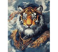 N.LANSHAN 11CT Animal DIY Printed Cross Stitch Kit Fantasy Tiger Cross Stitch Kits Stamped,Embroidery Set DIY Hand Needlework Art for Beginners Adults 80x100cm