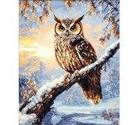 N.LANSHAN 11CT Animal DIY Printed Cross Stitch Kit Owl in The Snow Cross Stitch Patterns Kits Printed Needlepoint Set,Crafts Embroidery Art for Home Decor 60x80cm