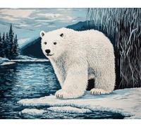N.LANSHAN 11CT Animal DIY Printed Cross Stitch Kit Polar Bear by The River Cross Stitch Kits Counted Printed Embroidery Set with Needles Scissor Threaders for Adults Beginners 80x100cm