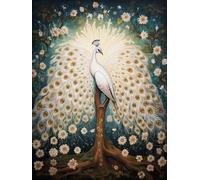 N.LANSHAN 11CT Animal DIY Printed Cross Stitch Kit White Peacock and Flowers Embroidery Cross Stitch Kits Stamped Pattern Starter Set Needlework Art Accessories Wall Decoration 30x40cm