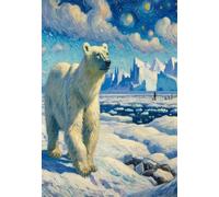N.LANSHAN 11CT Animal DIY Punch Needle Kit Fantasy Polar Bear Cross Stitch Kits for Adults Pre-Printed Stamped Embroidery Set DIY Craft Kit Home Decor 50x70cm