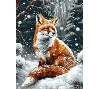 N.LANSHAN 11CT Animal DIY Punch Needle Kit Fox in The Snow Cross Stitch Kits Counted Printed Embroidery Set with Needles Scissor Threaders for Adults Beginners 30x40cm