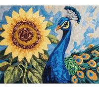 N.LANSHAN 11CT Animal DIY Punch Needle Kit Peacock and Sunflower Flowers Cross Stitch Patterns Kits Printed Needlepoint Set,Crafts Embroidery Art for Home Decor 40x50cm