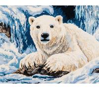 N.LANSHAN 11CT Animal DIY Stamped Cross Stitch Kit Cartoon Polar Bear DIY Stamped Embroidery Kit for Adults Beginners Crossstitch Projects Needlecrafts Handmade 40x50cm