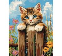 N.LANSHAN 11CT Animal DIY Stamped Cross Stitch Kit Cat Climbing On The Fence Counted Cross Stitch Stamped Needlework Kit Fabric Embroidery Crafts Set for Home Decorate 60x80cm