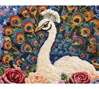 N.LANSHAN 11CT Animal DIY Stamped Cross Stitch Kit White Peacock and Flowers Counted Cross Stitch Kits for Adults Beginners,Stamped Printed Patterns Embroidery Set for Wall Art Decor 80x100cm