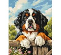 N.LANSHAN 11CT Animal DIY Stamped Cross Stitch Kits for Adults Dog Climbing On The Fence Cross Stitch Kits Counted Printed Embroidery Set with Needles Scissor Threaders for Adults Beginners 50x70cm