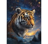 N.LANSHAN 11CT Animal DIY Stamped Cross Stitch Kits for Adults Fantasy Tiger and Starry Sky Pre-Printed Embroidery Set DIY Hand Needlework Art Stamped Cross Stitch Kits for Beginners 60x80cm