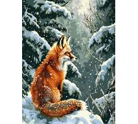 N.LANSHAN 11CT Animal DIY Stamped Cross Stitch Kits for Adults Fox in The Snow DIY Stamped Embroidery Kit for Adults Beginners Crossstitch Projects Needlecrafts Handmade 50x70cm