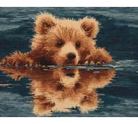 N.LANSHAN 11CT DIY Counted Cross Stitch Kits Bears in The Water Cross Stitch Patterns Kits Printed Needlepoint Set,Crafts Embroidery Art for Home Decor 80x100cm