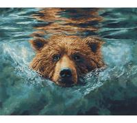 N.LANSHAN 11CT DIY Counted Cross Stitch Kits for Adults Bears in The Water Counted Cross Stitch Kits for Adults Beginners, Stamped Printed Patterns Embroidery Set for Wall Art Decor 60x80cm
