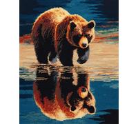 N.LANSHAN 11CT DIY Embroidery Kit Bears by The River Counted Cross Stitch Stamped Needlework Kit Fabric Embroidery Crafts Set for Home Decorate 60x80cm