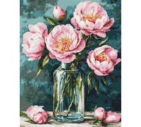 N.LANSHAN 11CT DIY Printed Cross Stitch Kit Peonies Flowers in Vase Pre-Printed Embroidery Set DIY Hand Needlework Art Stamped Cross Stitch Kits for Beginners 30x40cm
