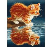 N.LANSHAN 11CT DIY Punch Needle Kit Cats by The River Cross Stitch Kits Counted Printed Embroidery Set with Needles Scissor Threaders for Adults Beginners 40x50cm