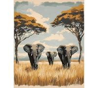 N.LANSHAN 11CT DIY Punch Needle Kit Elephant Animal and Landscape DIY Stamped Embroidery Kit for Adults Beginners Crossstitch Projects Needlecrafts Handmade 40x50cm