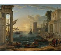 N.LANSHAN 11CT DIY Punch Needle Kit Famous Oil Painting，The Harbor Where The Queen Boarded The Ship. Cross Stitch Patterns Kits Printed Needlepoint Set,Crafts Embroidery Art for Home Decor 40x50cm