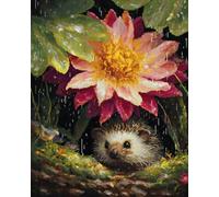 N.LANSHAN 11CT DIY Punch Needle Kit Hedgehog Under The Flower Stamped Cross Stitch Kits with Needles Scissor Threaders Punch Needle Set for Home Wall Decor 40x50cm