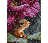 N.LANSHAN 11CT DIY Punch Needle Kit Squirrel Under The Flower Counted Cross Stitch Kits for Adults Beginners, Stamped Printed Patterns Embroidery Set for Wall Art Decor 40x50cm