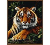 N.LANSHAN 11CT DIY Punch Needle Kit Tiger Animal Portrait Stamped Cross Stitch Kits with Needles Scissor Threaders Punch Needle Set for Home Wall Decor 30x40cm