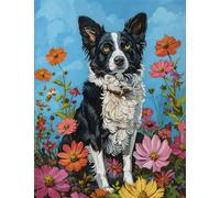 N.LANSHAN 11CT Dog Animal DIY Counted Cross Stitch Kits Cartoon Border Collie Pre-Printed Embroidery Set DIY Hand Needlework Art Stamped Cross Stitch Kits for Beginners 50x70cm