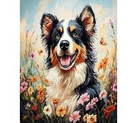 N.LANSHAN 11CT Dog Animal DIY Cross Stitch for Beginners Border Collie and Flowers Pre-Printed Embroidery Set DIY Hand Needlework Art Stamped Cross Stitch Kits for Beginners 30x40cm