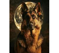 N.LANSHAN 11CT Dog Animal DIY Cross Stitch Kits German Shepherd and The Moon DIY Stamped Embroidery Kit for Adults Beginners Crossstitch Projects Needlecrafts Handmade 40x50cm