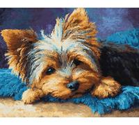 N.LANSHAN 11CT Dog Animal DIY Punch Needle Kit Cartoon Yorkshire Terrier Counted Cross Stitch Stamped Needlework Kit Fabric Embroidery Crafts Set for Home Decorate 30x40cm